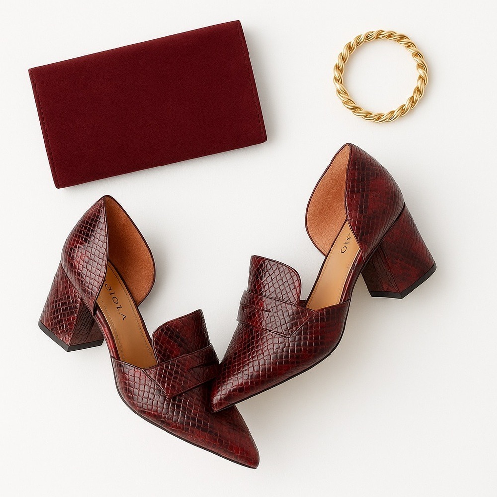 Linea Paolo Cache Burgundy Snakeskin DOrsay Heels Womens 5 Quiet Luxury NWOB - Picture 12 of 13